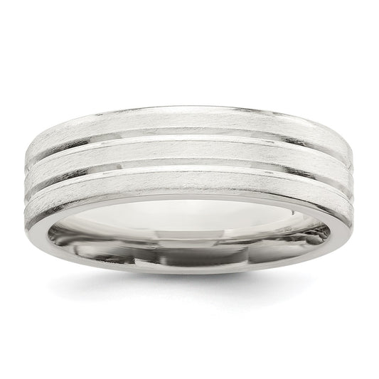 Sterling Silver 6mm Brushed Flat Grooved Fancy Band Size 12.5