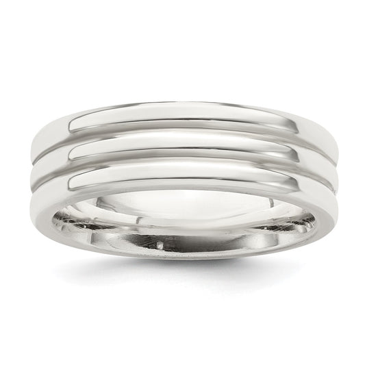 Sterling Silver 6mm Polished Flat Grooved Fancy Band Size 8.5