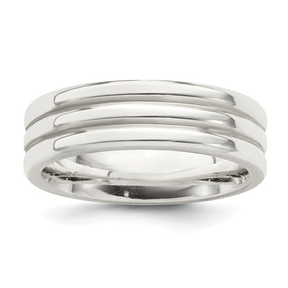 Sterling Silver 6mm Polished Flat Grooved Fancy Band Size 9