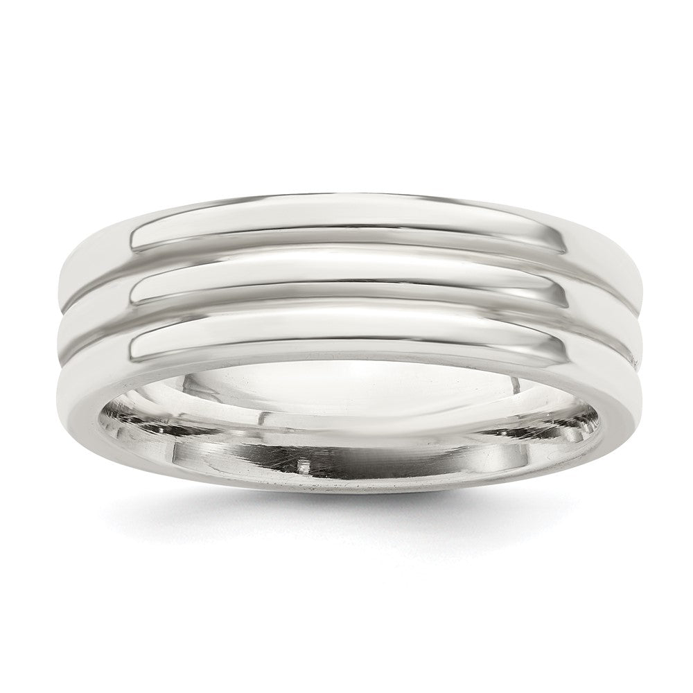 Sterling Silver 6mm Polished Flat Grooved Fancy Band Size 9.5