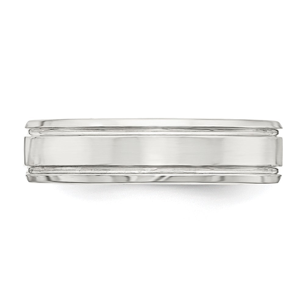 Sterling Silver 6mm Polished Flat Grooved Beveled Edge Fancy Band Size 7