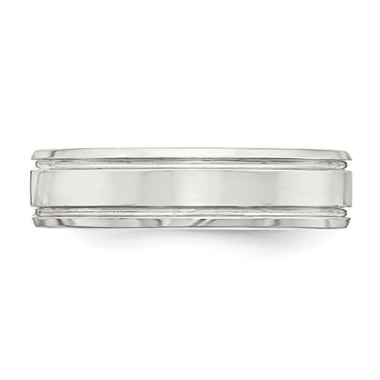 Sterling Silver 6mm Polished Flat Grooved Beveled Edge Fancy Band Size 9.5