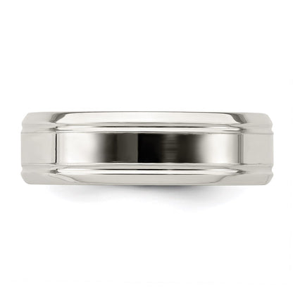 Sterling Silver 6mm Polished Flat Grooved Beveled Edge Fancy Band Size 8.5