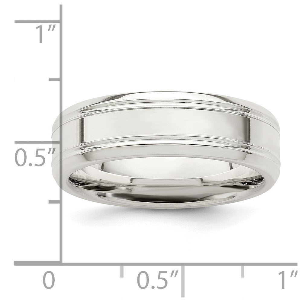 Sterling Silver 6mm Polished Flat Grooved Beveled Edge Fancy Band Size 9.5