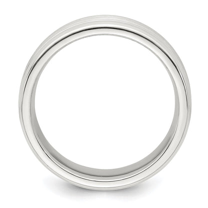Sterling Silver 6mm Brushed Flat Grooved Beveled Edge Fancy Band Size 7.5