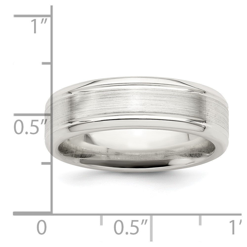 Sterling Silver 6mm Brushed Flat Grooved Beveled Edge Fancy Band Size 7.5