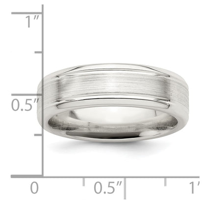 Sterling Silver 6mm Brushed Flat Grooved Beveled Edge Fancy Band Size 7.5