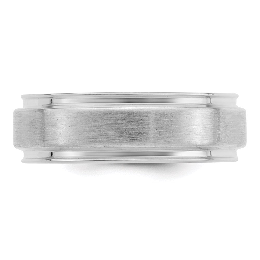 Sterling Silver Rhodium-plated 6mm Brushed Grooved Band Size 9.5