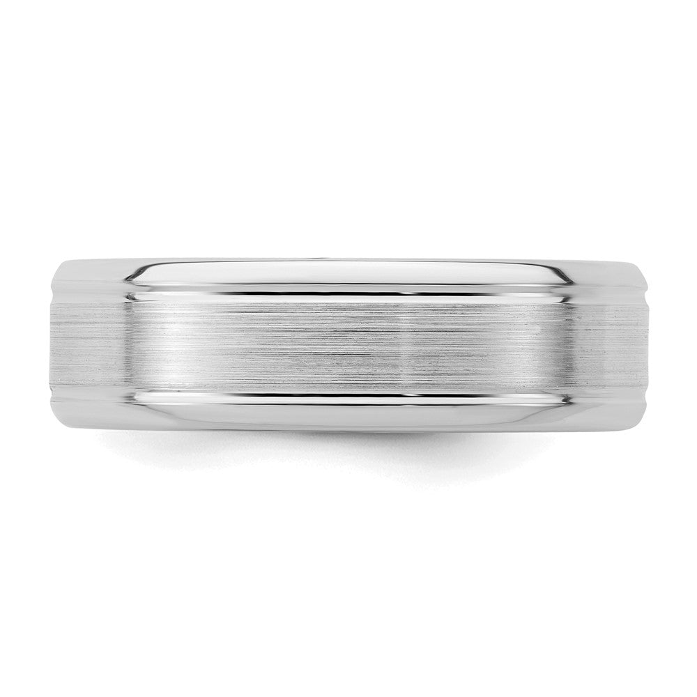 Sterling Silver Rhodium-plated 6mm Brushed Grooved Band Size 9