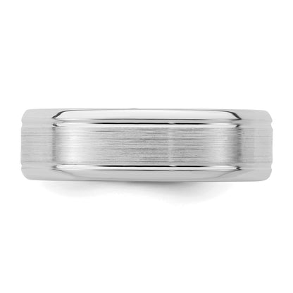 Sterling Silver Rhodium-plated 6mm Brushed Grooved Band Size 9.5