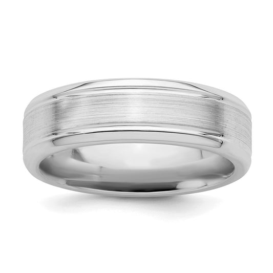 Sterling Silver Rhodium-plated 6mm Brushed Grooved Band Size 9.5