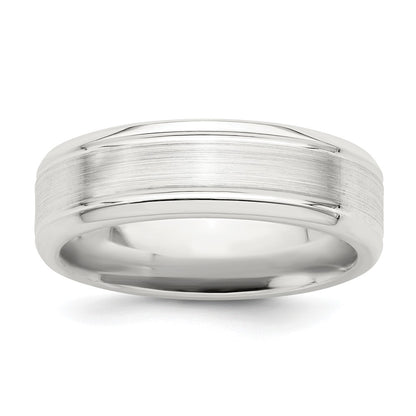 Sterling Silver 6mm Brushed Flat Grooved Beveled Edge Fancy Band Size 11.5