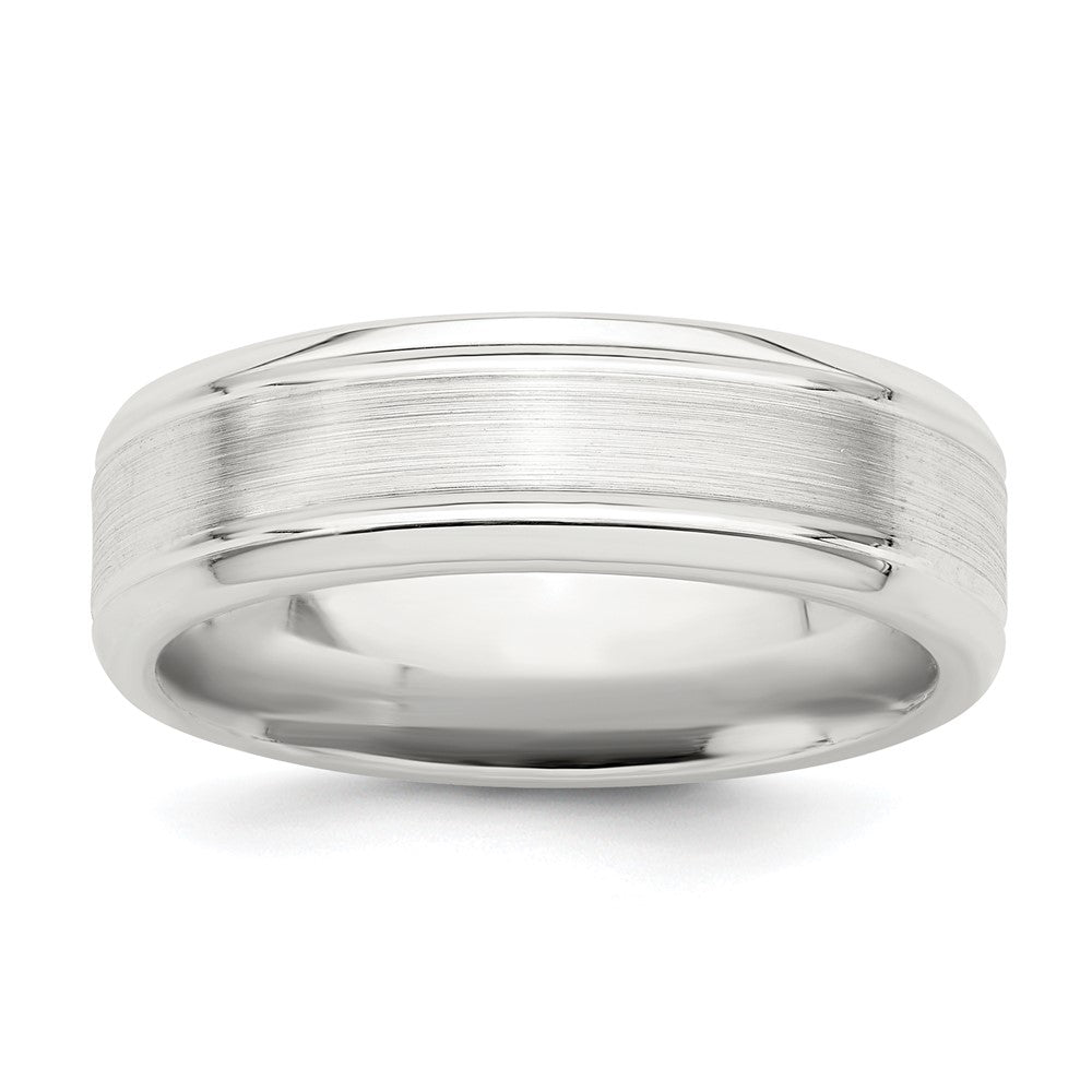 Sterling Silver 6mm Brushed Flat Grooved Beveled Edge Fancy Band Size 9.5