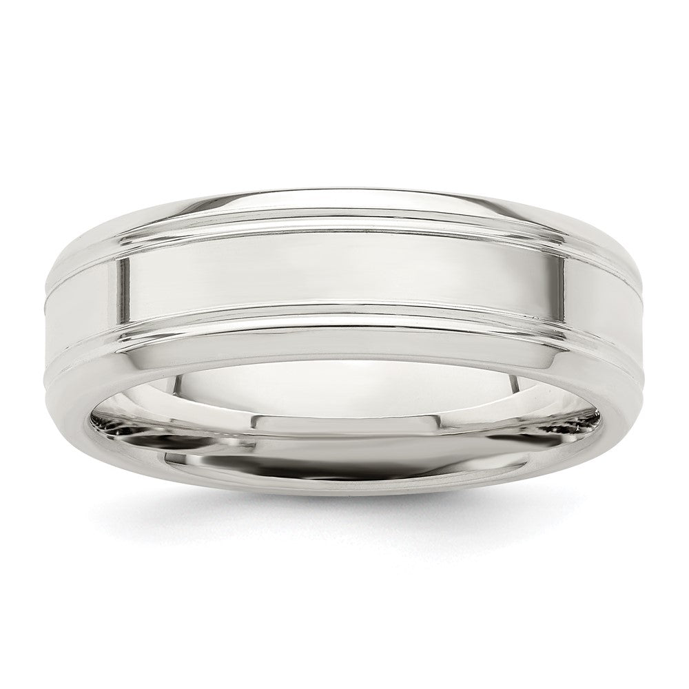 Sterling Silver 6mm Polished Flat Grooved Beveled Edge Fancy Band Size 12.5