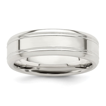 Sterling Silver 6mm Polished Flat Grooved Beveled Edge Fancy Band Size 9