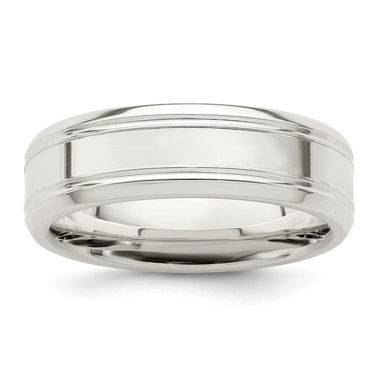 Sterling Silver 6mm Polished Flat Grooved Beveled Edge Fancy Band Size 7