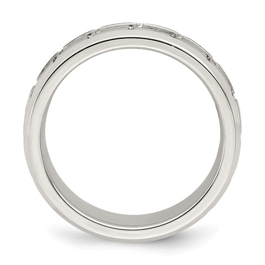 Sterling Silver 6mm Polished Flat Greek Key Design Beveled Edge Fancy Band Size 9