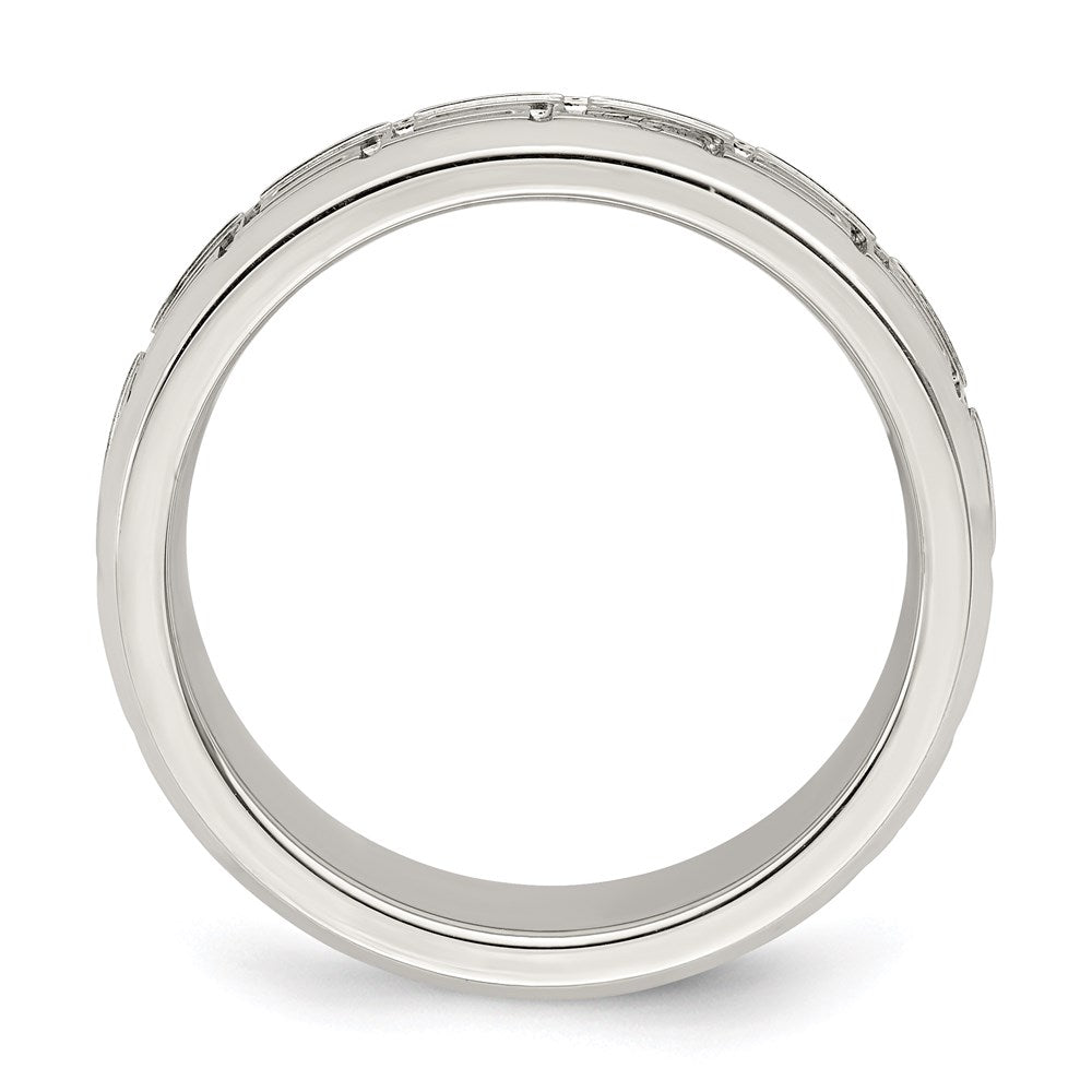 Sterling Silver 6mm Polished Flat Greek Key Design Beveled Edge Fancy Band Size 10