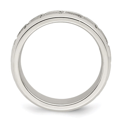 Sterling Silver 6mm Polished Flat Greek Key Design Beveled Edge Fancy Band Size 10
