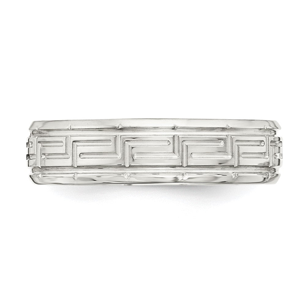 Sterling Silver 6mm Polished Flat Greek Key Design Beveled Edge Fancy Band Size 10.5