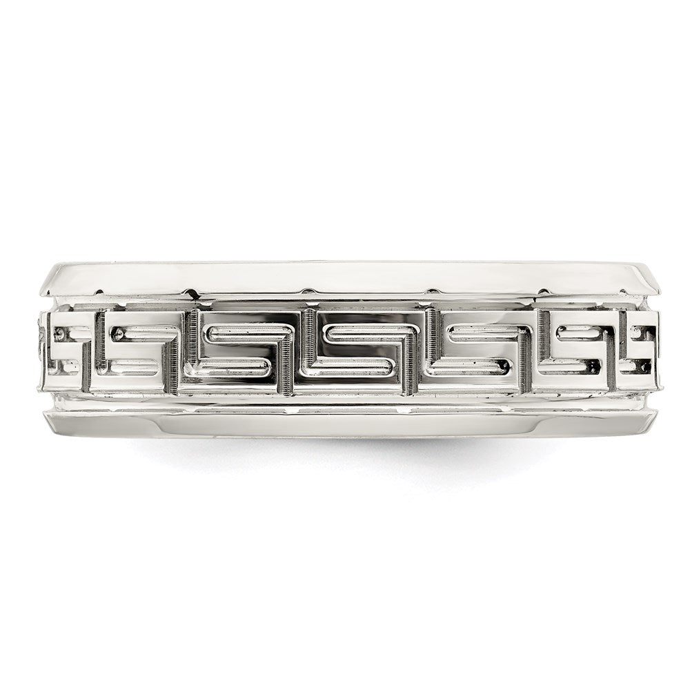 Sterling Silver 6mm Polished Flat Greek Key Design Beveled Edge Fancy Band Size 10