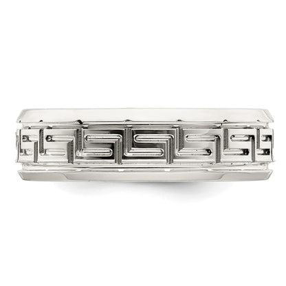 Sterling Silver 6mm Polished Flat Greek Key Design Beveled Edge Fancy Band Size 10