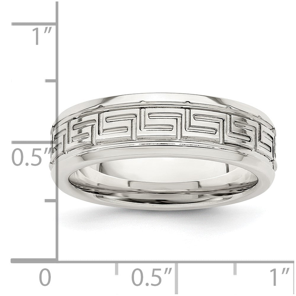 Sterling Silver 6mm Polished Flat Greek Key Design Beveled Edge Fancy Band Size 10