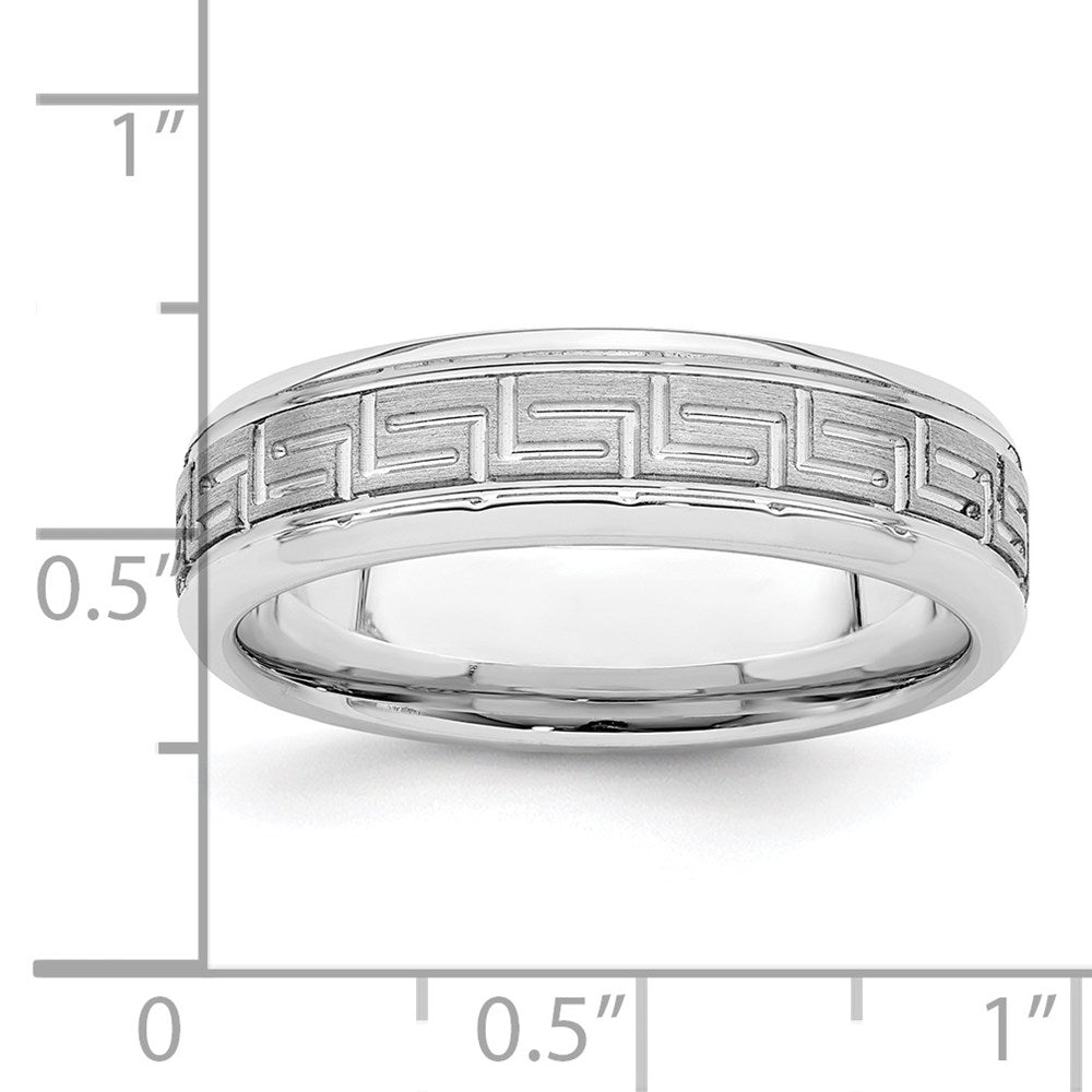 Sterling Silver Rhodium-plated Grooved 6mm Brushed Greek Key Band