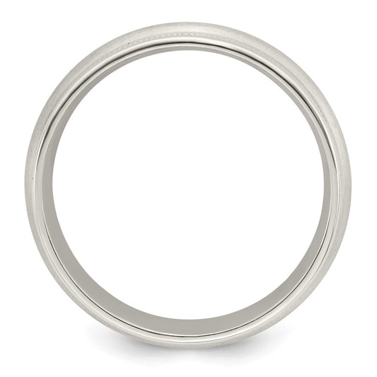Sterling Silver 7mm Brushed Domed Double Milgrain Fancy Band Size 12.5