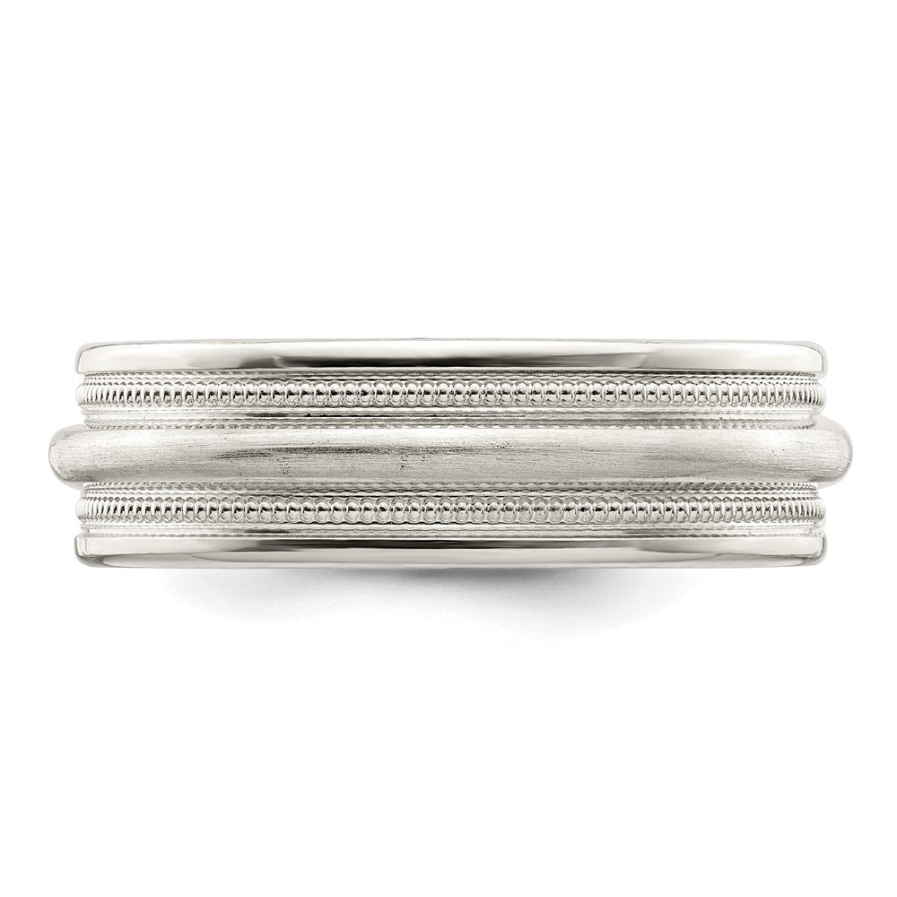 Sterling Silver 7mm Brushed Domed Double Milgrain Fancy Band Size 9