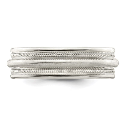 Sterling Silver 7mm Brushed Domed Double Milgrain Fancy Band Size 9