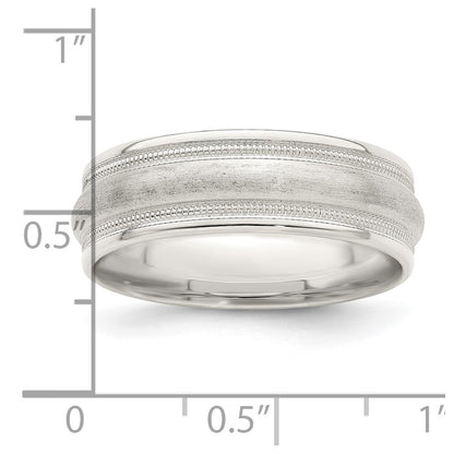 Sterling Silver 7mm Brushed Domed Double Milgrain Fancy Band Size 9