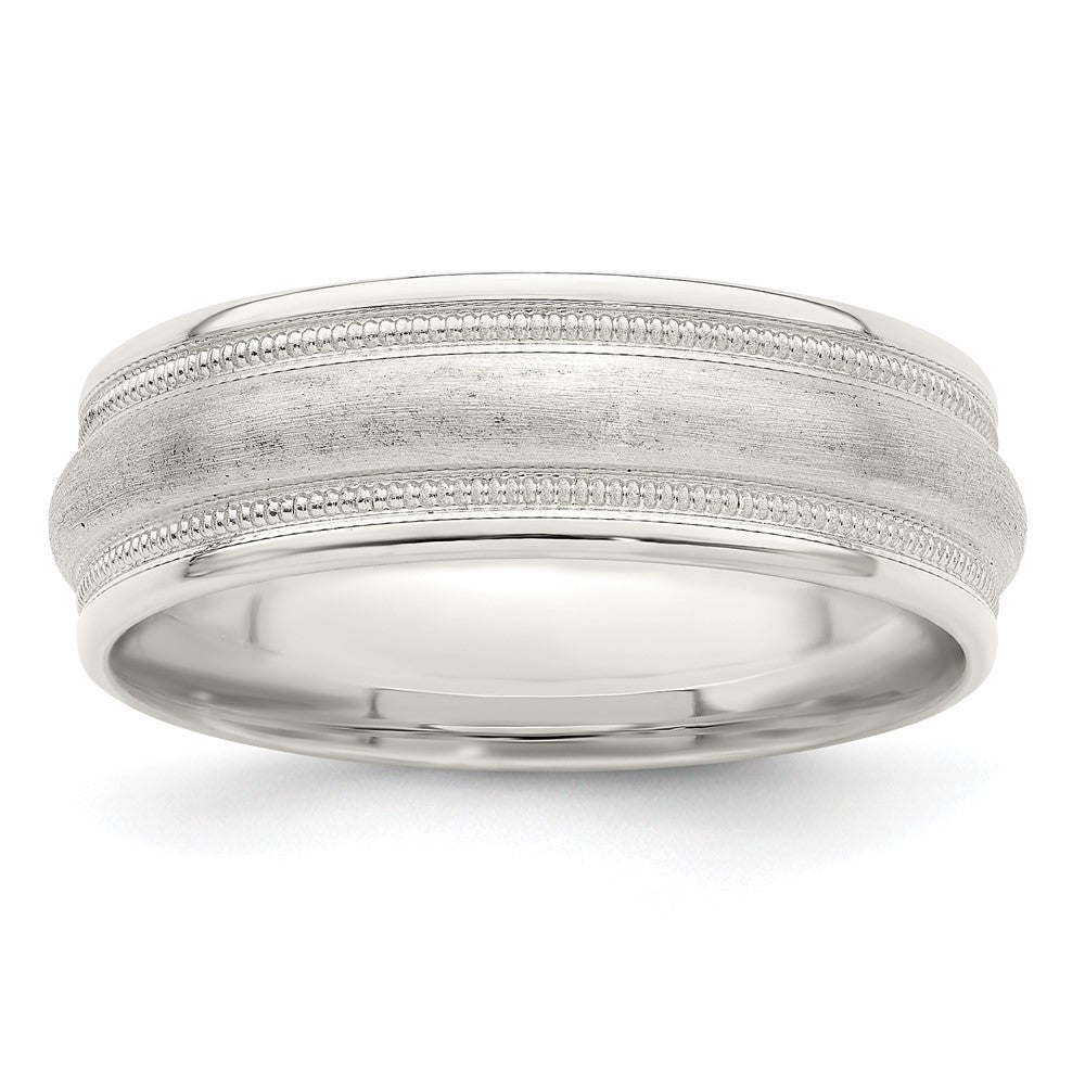 Sterling Silver 7mm Brushed Domed Double Milgrain Fancy Band Size 9
