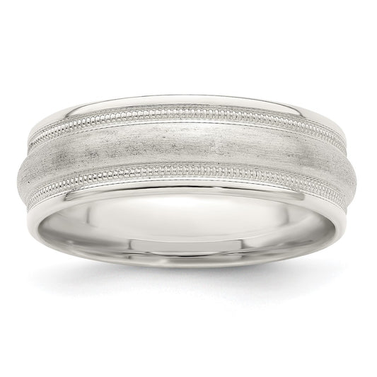 Sterling Silver 7mm Brushed Domed Double Milgrain Fancy Band Size 12.5
