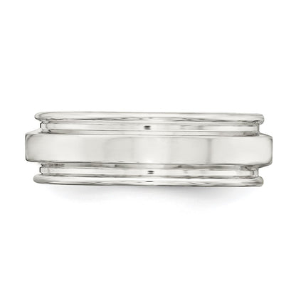Sterling Silver 7mm Polished Flat Grooved Edge Fancy Band Size 9.5