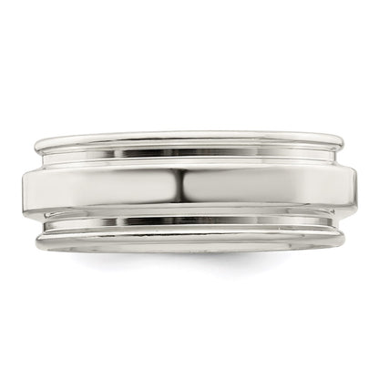 Sterling Silver 7mm Polished Flat Grooved Edge Fancy Band Size 9.5