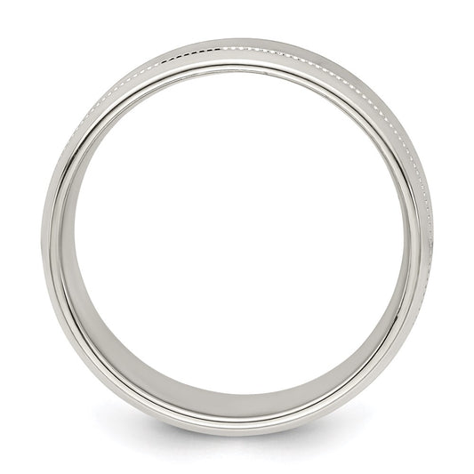 Sterling Silver 6mm Polished Flat Milgrain Beveled Edge Fancy Band Size 8.5