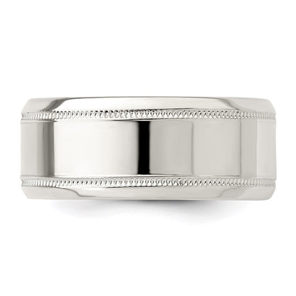 Sterling Silver 6mm Polished Flat Milgrain Beveled Edge Fancy Band Size 7.5