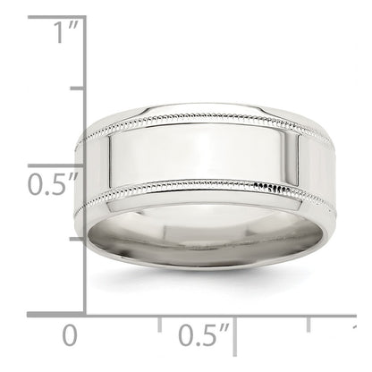 Sterling Silver 6mm Polished Flat Milgrain Beveled Edge Fancy Band Size 9
