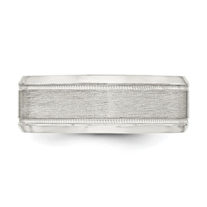 Sterling Silver 6mm Brushed Flat Milgrain Beveled Edge Fancy Band Size 7.5