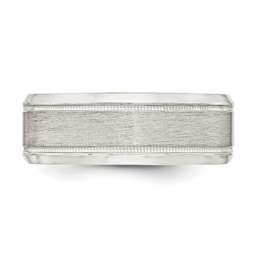 Sterling Silver 8mm Brushed Flat Milgrain Beveled Edge Fancy Band Size 8.5
