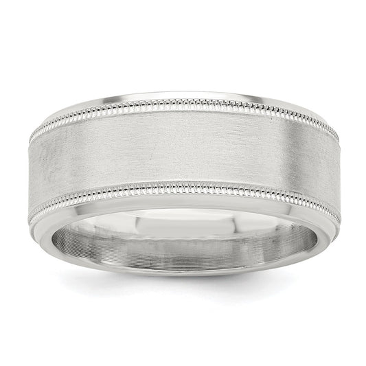 Sterling Silver 6mm Brushed Flat Milgrain Beveled Edge Fancy Band Size 12