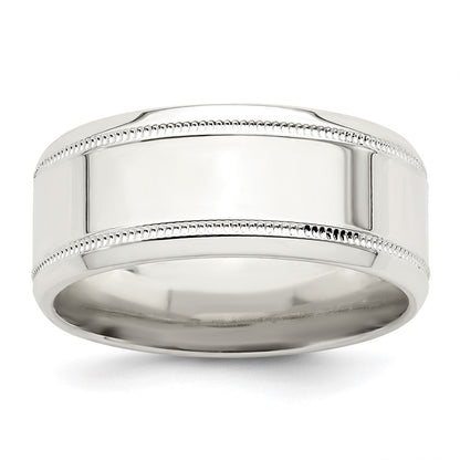 Sterling Silver 6mm Polished Flat Milgrain Beveled Edge Fancy Band Size 13