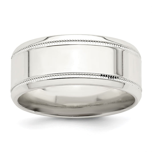 Sterling Silver 6mm Polished Flat Milgrain Beveled Edge Fancy Band Size 13