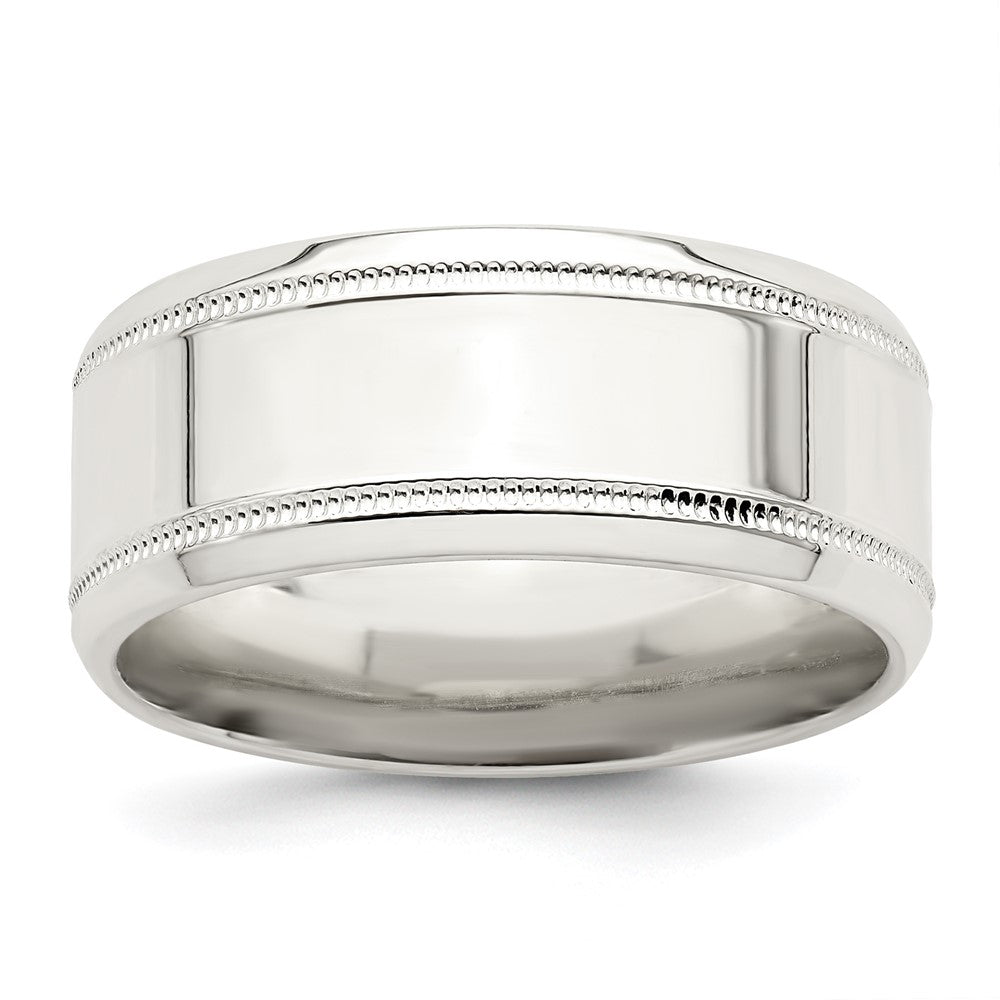 Sterling Silver 6mm Polished Flat Milgrain Beveled Edge Fancy Band Size 10