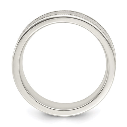 Sterling Silver 6mm Polished Flat Milgrain Grooved Edge Fancy Band Size 11