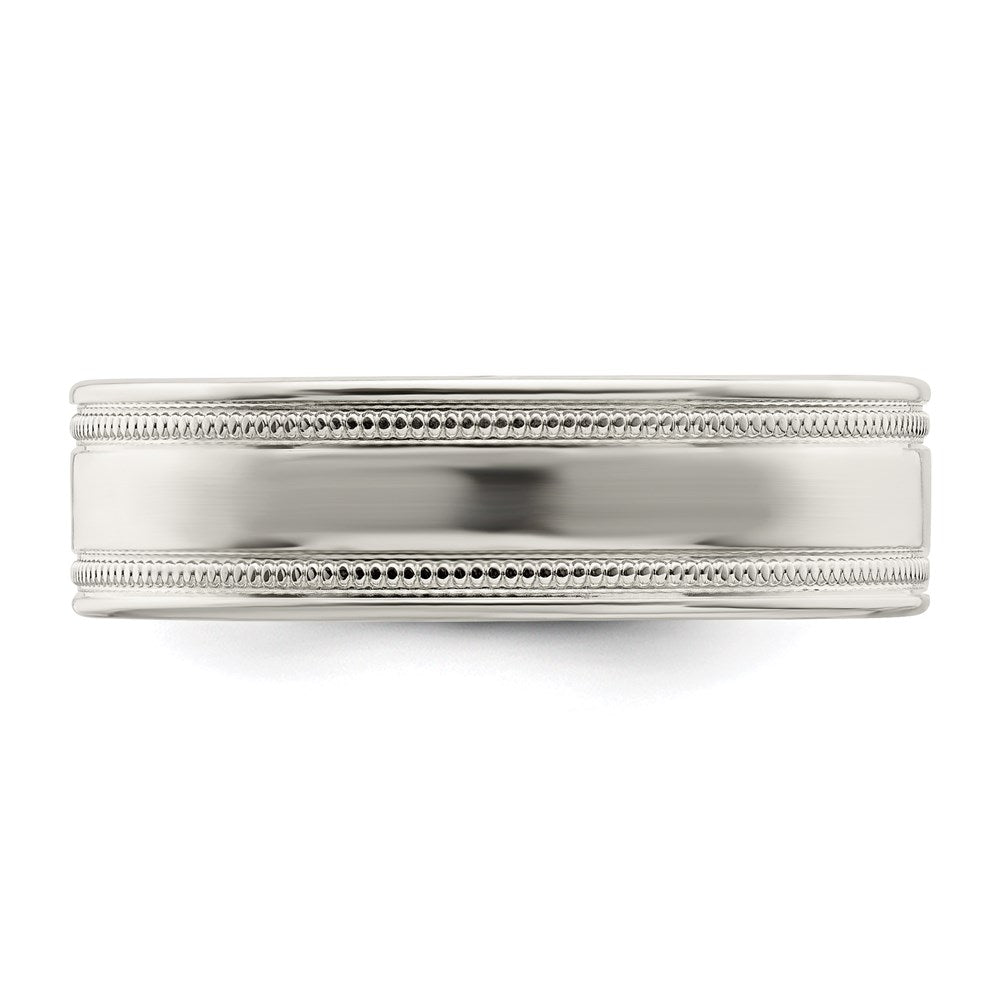 Sterling Silver 6mm Polished Flat Milgrain Grooved Edge Fancy Band Size 11