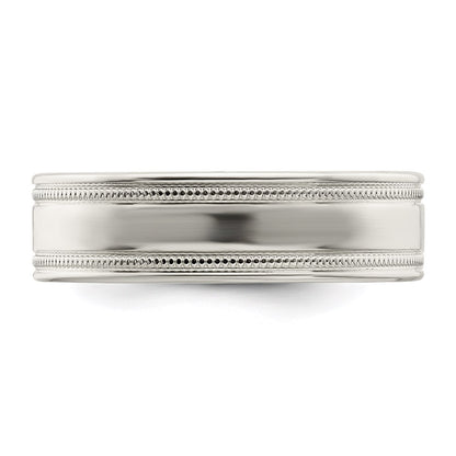 Sterling Silver 6mm Polished Flat Milgrain Grooved Edge Fancy Band Size 11