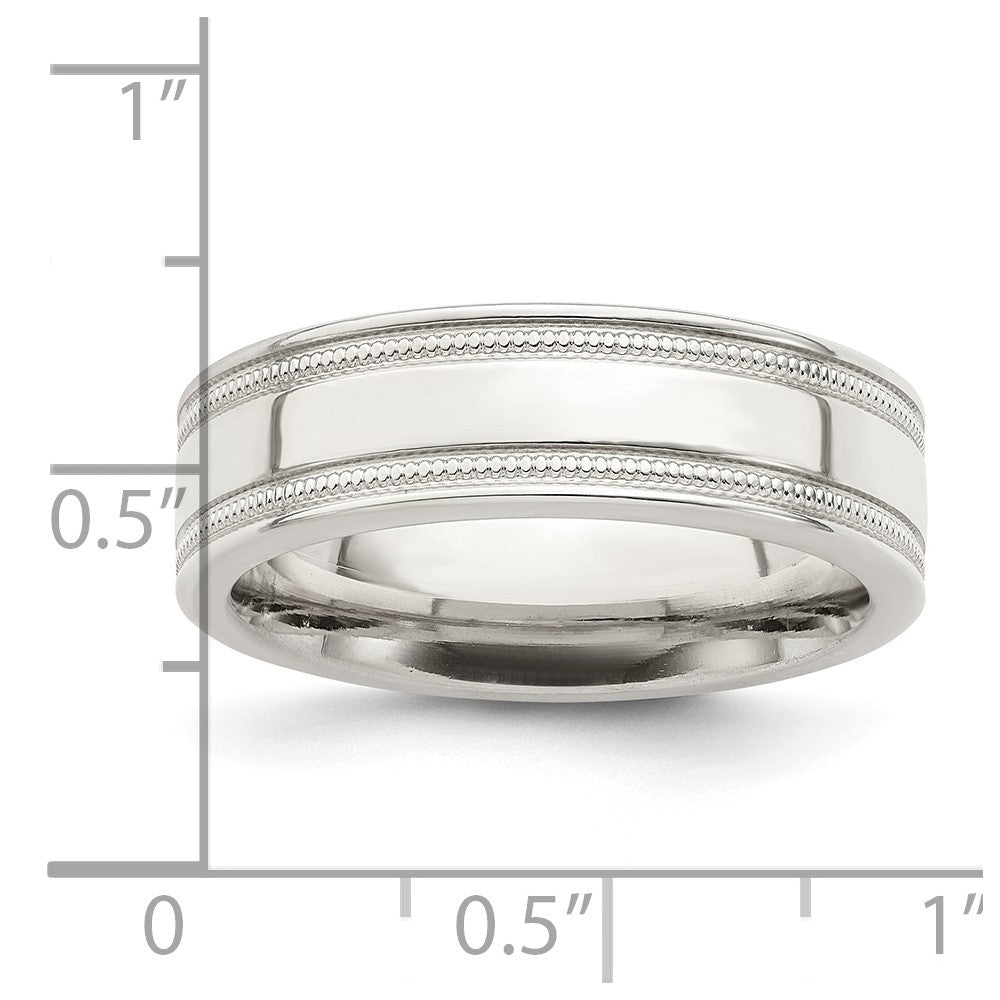 Sterling Silver 6mm Polished Flat Milgrain Grooved Edge Fancy Band Size 11