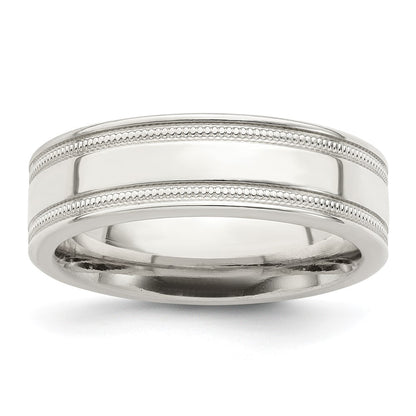 Sterling Silver 6mm Polished Flat Milgrain Grooved Edge Fancy Band Size 13